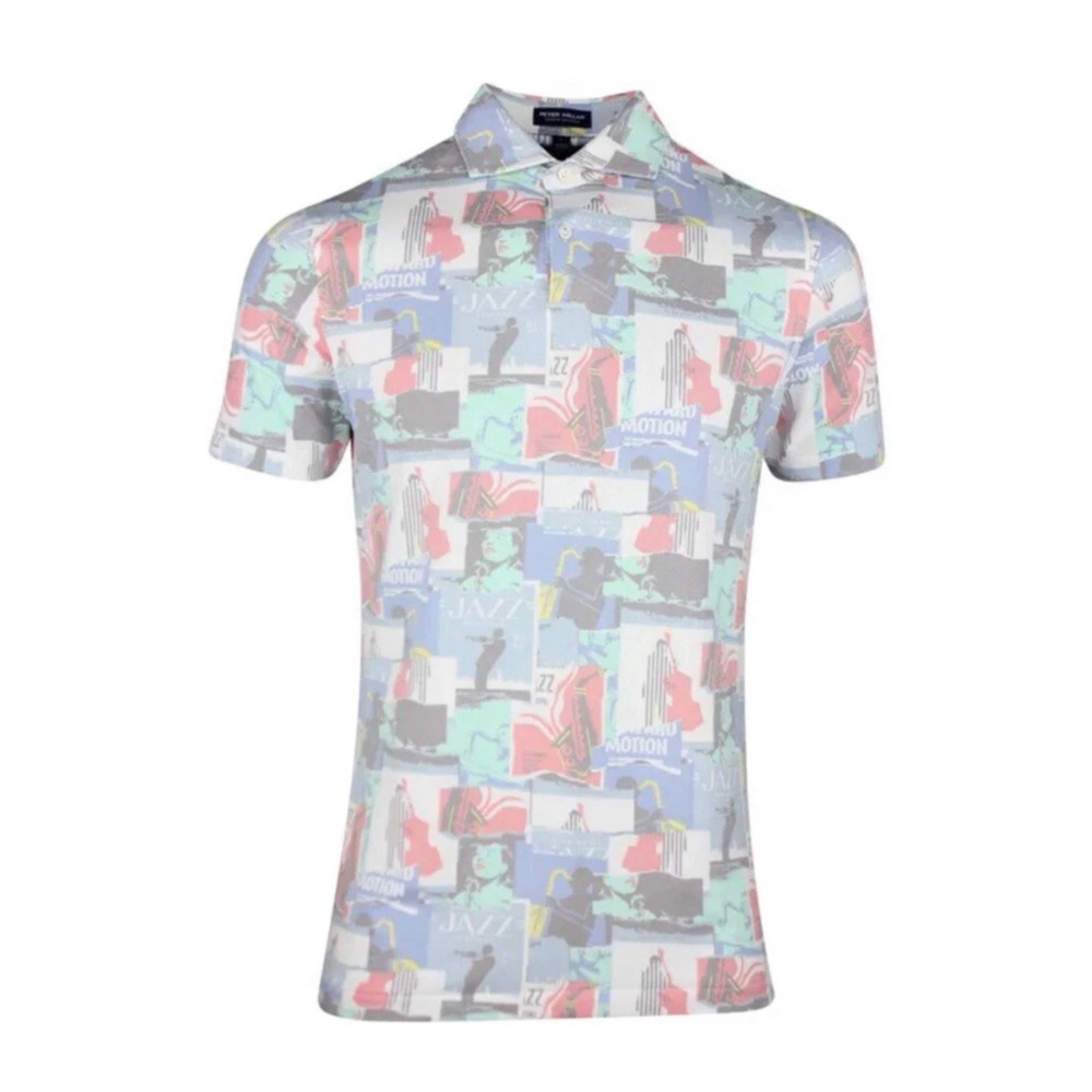 Peter Millar Crown Crafted Mens‎ Medium Jazz Festival Print Performance Polo